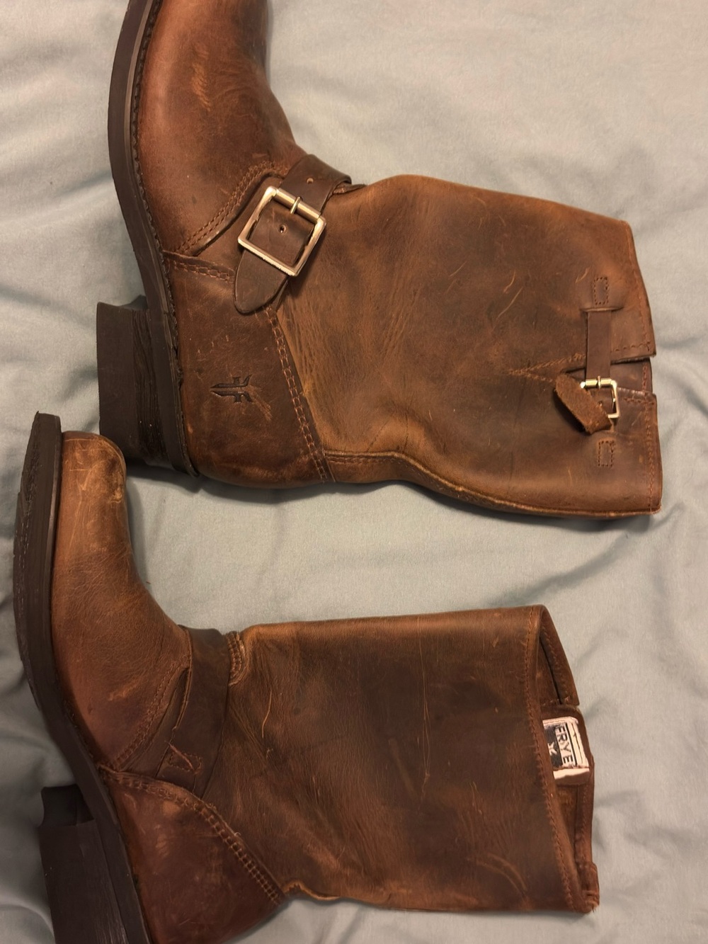 Women’s Vintage Short Frye Brown Leather Veronica Harness Engineer Boots